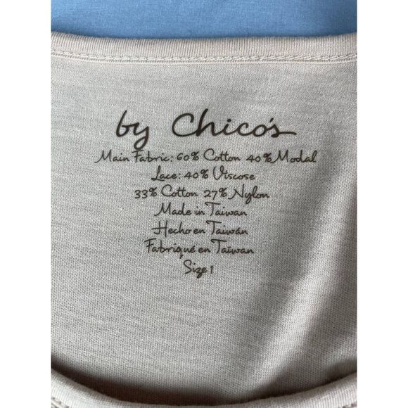 NWT Chico's Lenora Long Sleeve Lace Top Sand Pearl Size 1 US M Pullover Boho - Picture 6 of 8